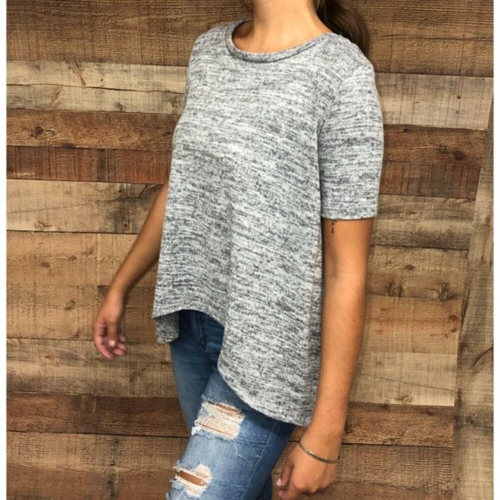 Juniors Size Medium ENOUGH ABOUT ME Blouse-Gray Sweater Slit Back